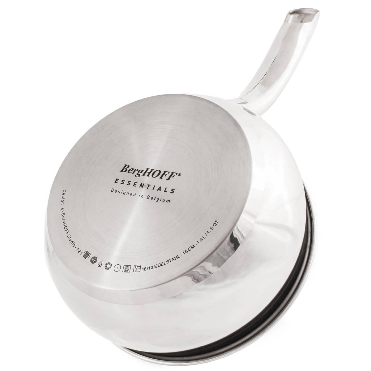 BergHOFF Belly Shape Stainless Steel 6.25in Saucepan w/ Glass Lid
