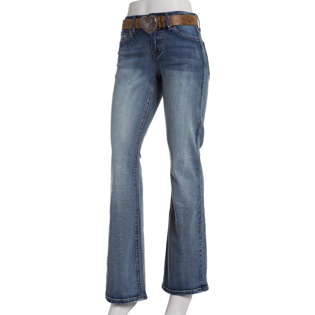 Juniors YMI® Mid Rise Heart Buckle Bootcut Jeans