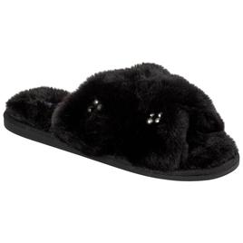 Womens Nicole Miller Pearl Cross Band Open Toe Slide Slippers