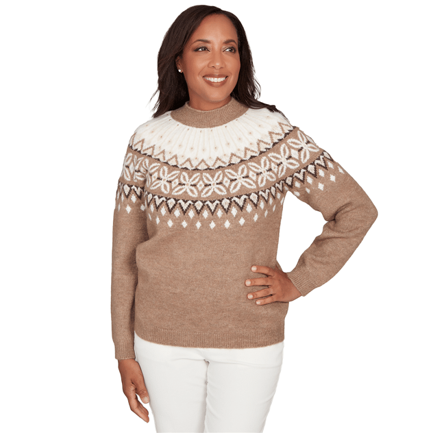 Womens Alfred Dunner Vienna Fair Isle Gold Studded Sweater