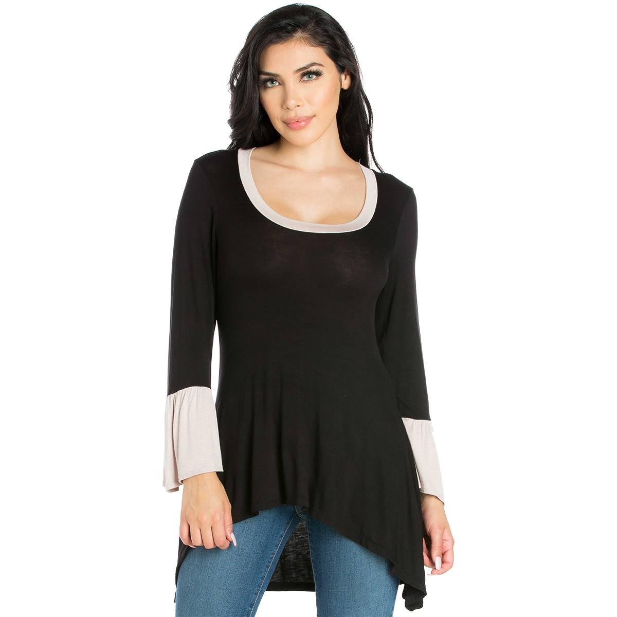 Womens 24/7 Comfort Apparel Bell Sleeve Hi Low Tunic