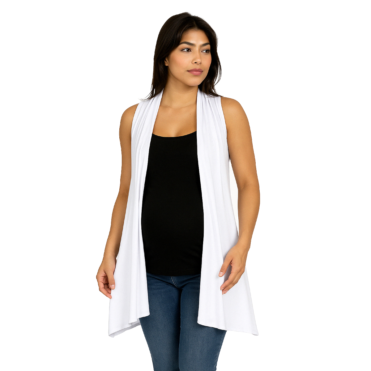 Plus Size 24/7 Comfort Apparel Sleeveless Open Maternity Cardigan