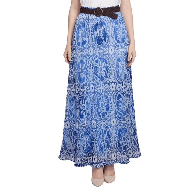 Petite NY Collection Belt Waist Medallion Chiffon Maxi Skirt