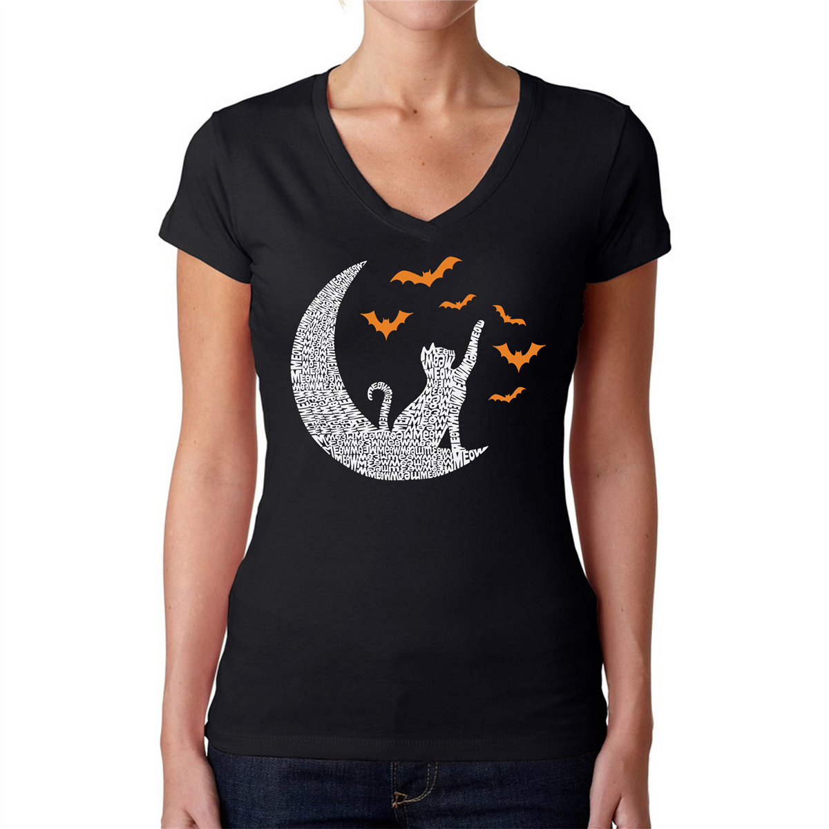 Womens LA Pop Art Lunar Bats - Word Art V-Neck T-Shirt