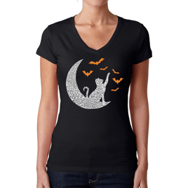Womens LA Pop Art Lunar Bats - Word Art V-Neck T-Shirt