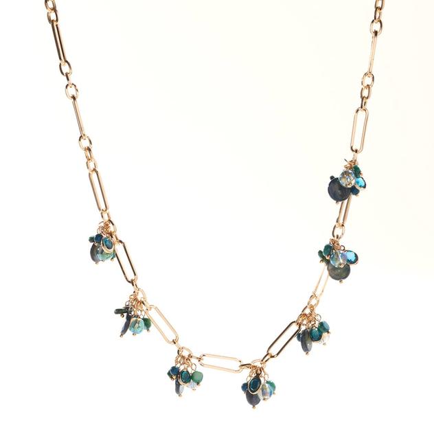 Ashley Cooper™ Gold-Tone Abalone Teal & Cluster Pendant Necklace