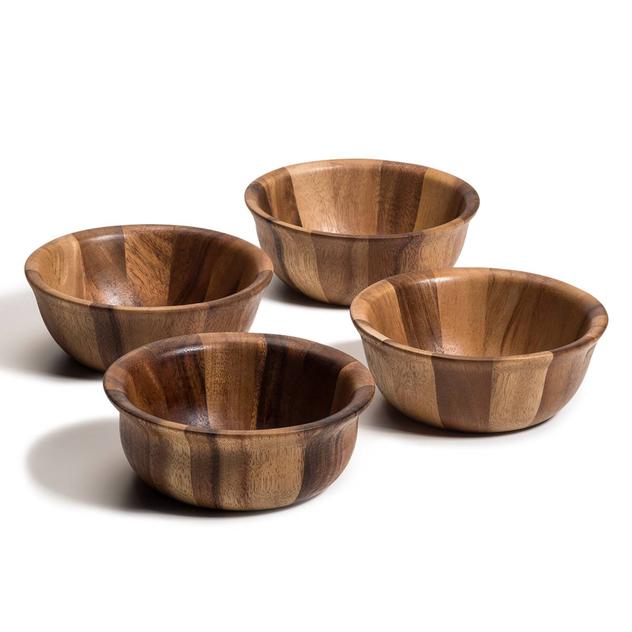 Kalmar Home Acacia Wood Flared Edge Salad Bowls - Set of 4