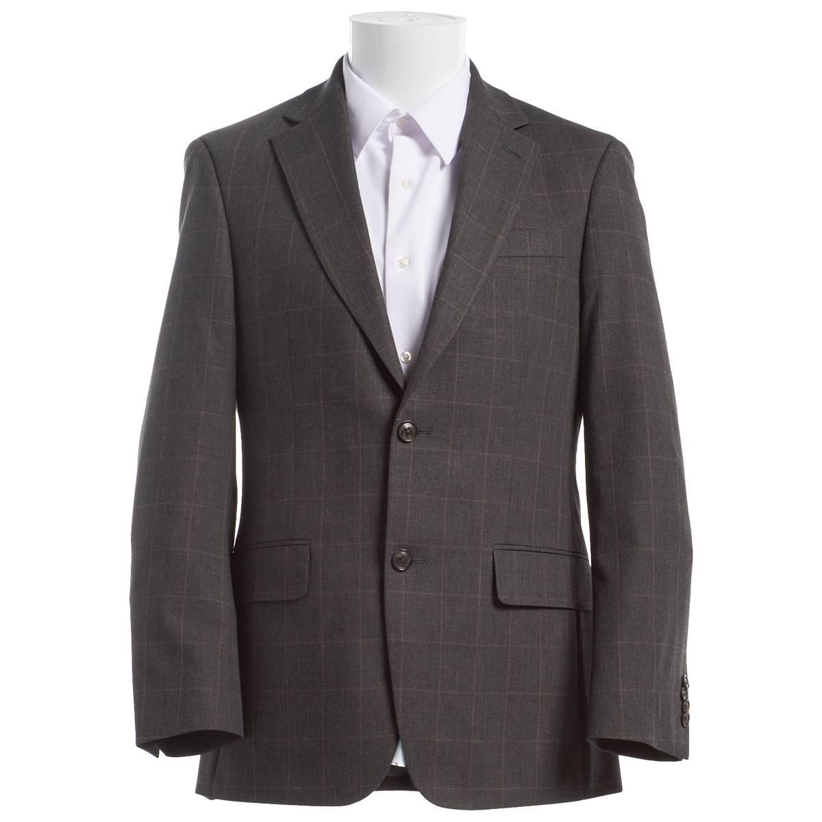 Mens Tommy Hilfiger Windowpane Suit Jacket - Grey/Brown