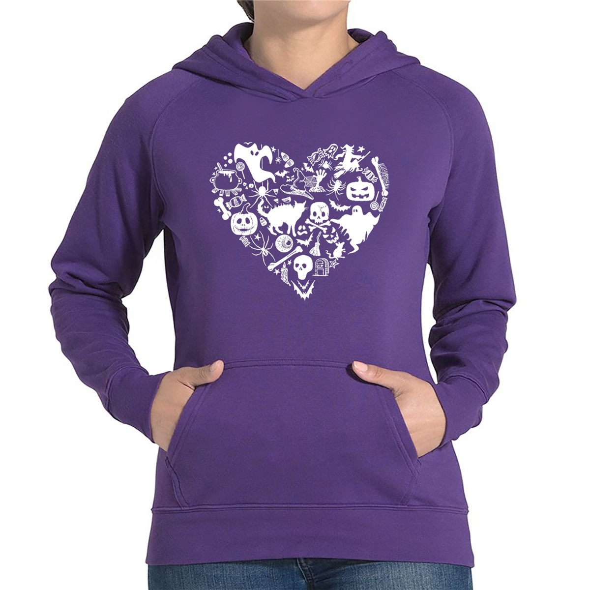 Plus Size LA Pop Art Halloween Heart Word Art Hooded Sweatshirt