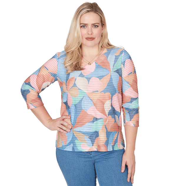 Womens Alfred Dunner Beachcomber Abstract Floral V Neck Tee