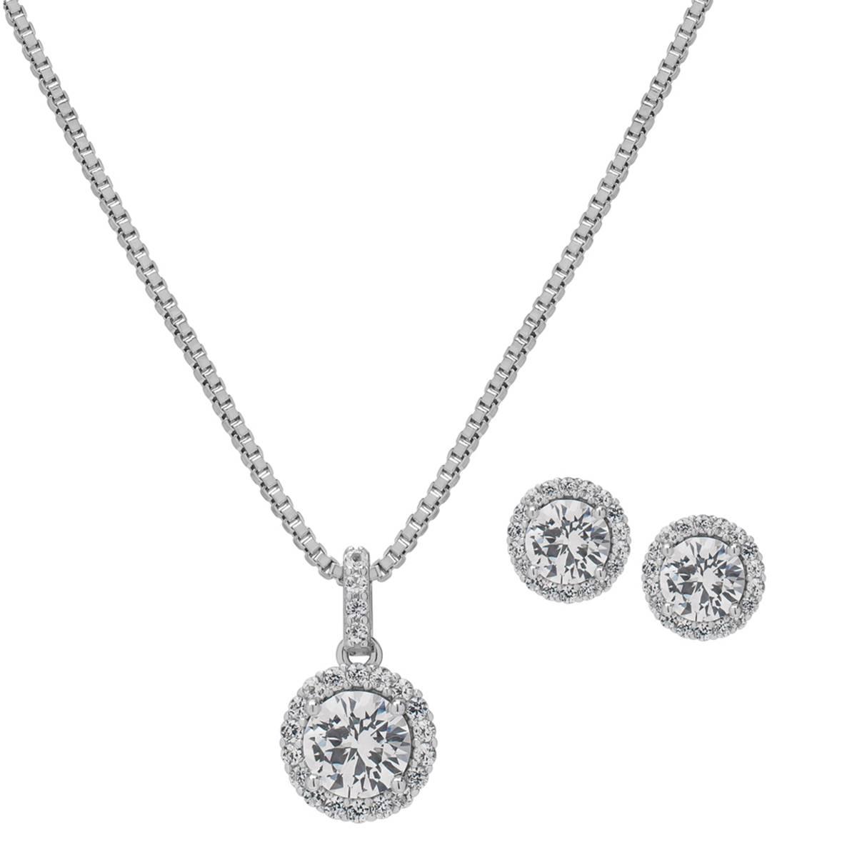 Gianni Argento Lab White Sapphire Halo Pendant & Earring Set
