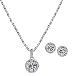 Gianni Argento Lab White Sapphire Halo Pendant & Earring Set