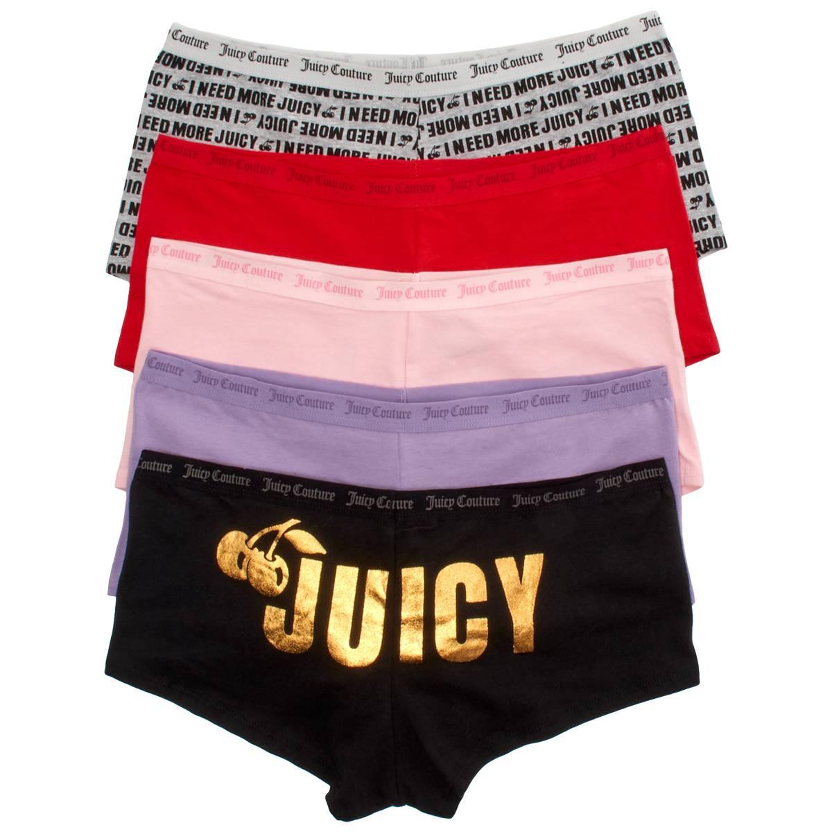 Womens Juicy Couture 5pk. Cotton Spandex Boyshort w/ Logo