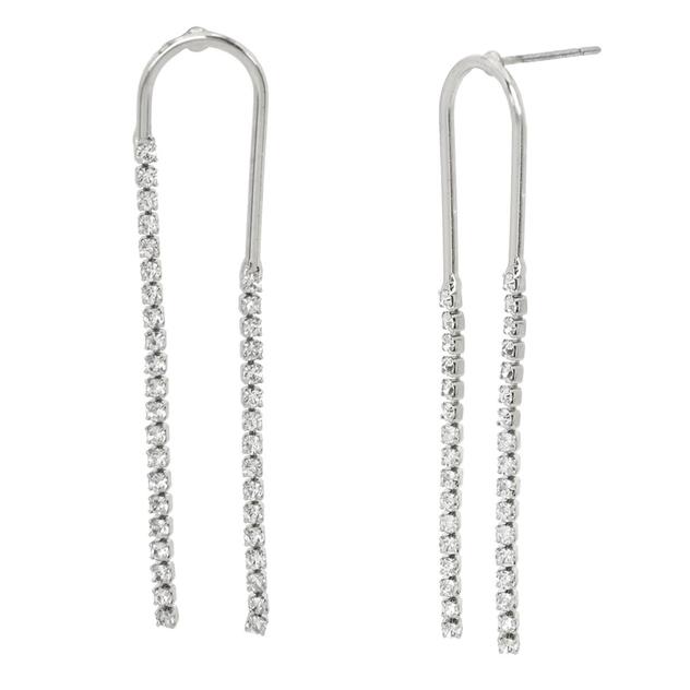 Steve Madden Silver-Tone Crystal Stone Arch Drop Earrings