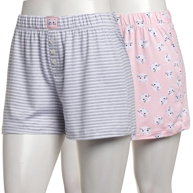 Juniors Pillow Talk 2pk. Cats & Stripes Pajama Shorts