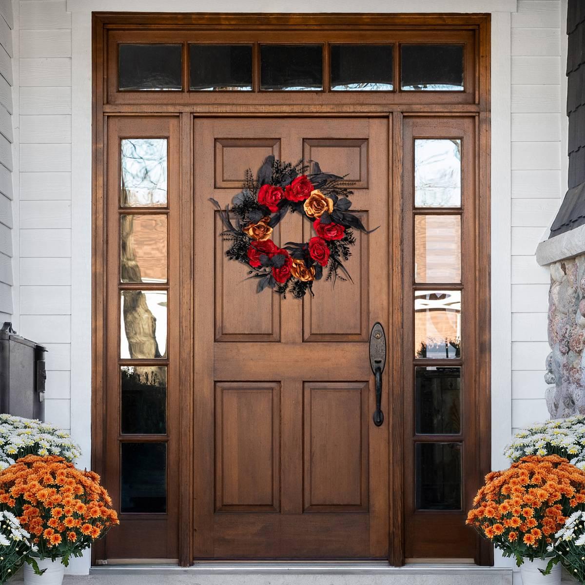 Northlight Seasonal 22in. Unlit Red & Gold Rose Halloween Wreath