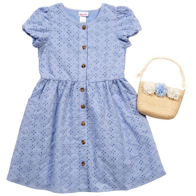 Girls (7-12) Little Lass® Eyelet Dress with Bag