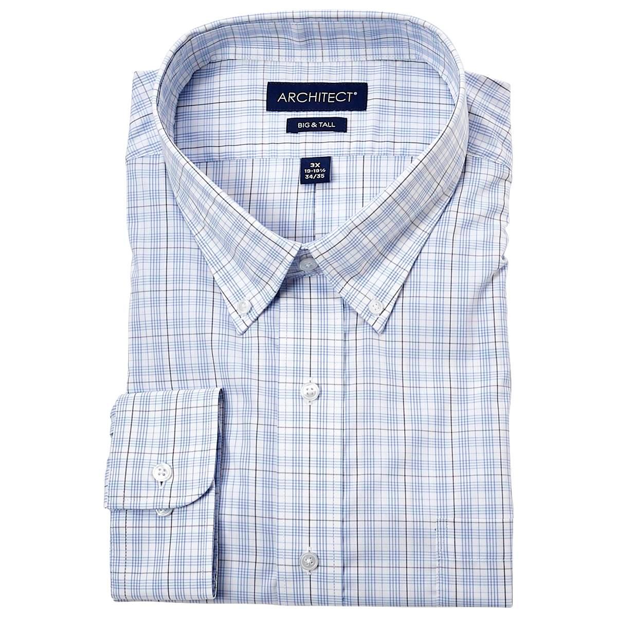 Mens Big Architect(R) High Performance Dress Shirt-Blue/Grey Plaid