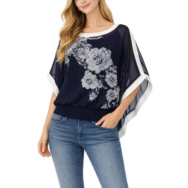 Womens NY Collection Dolman Sleeve Smock Hem Floral Blouse