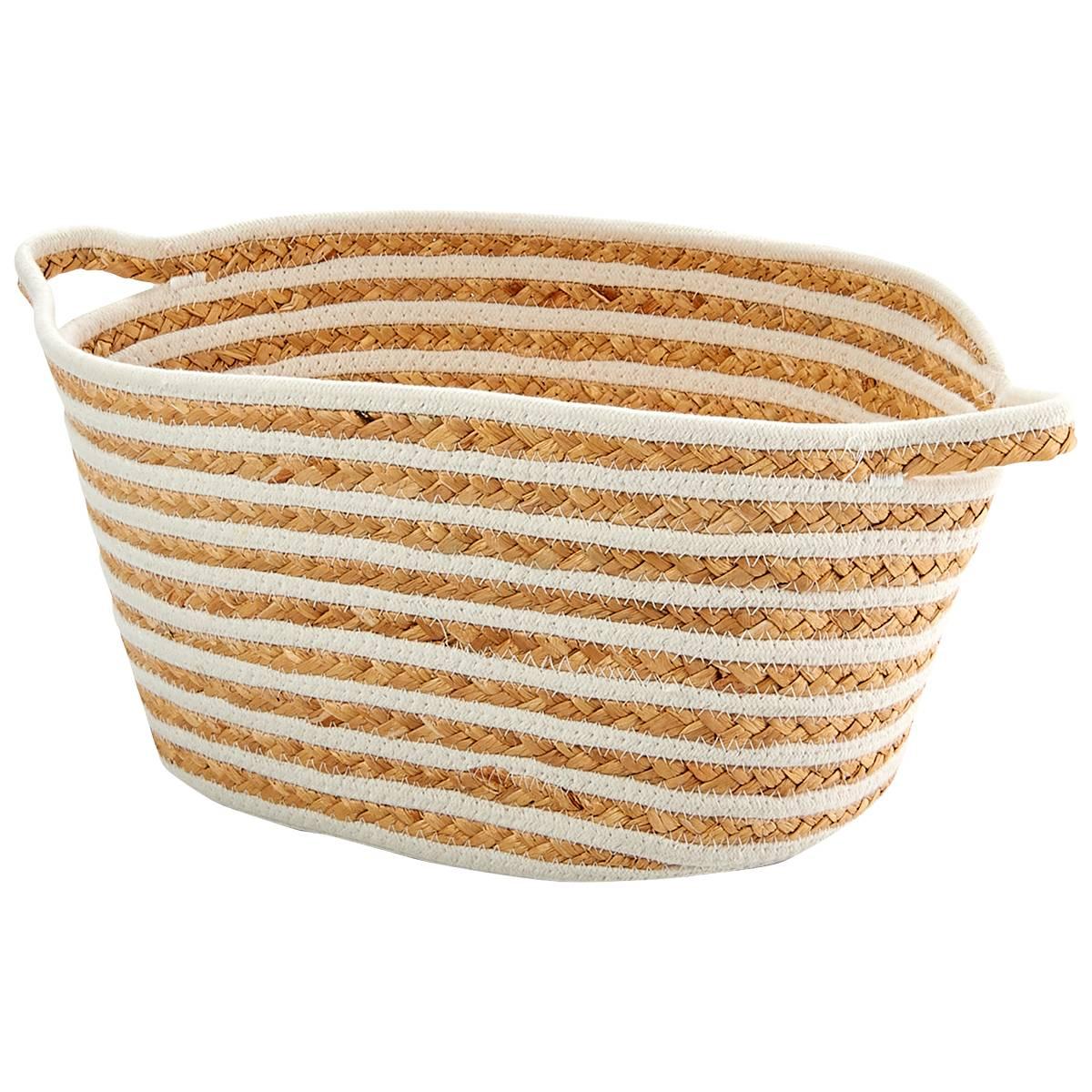 Heritage Medium White Stripe Rope Hyacinth Shelf Tote