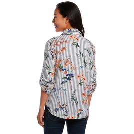 Plus Size Notations Roll Tab Sleeve Tropical Floral Button Down