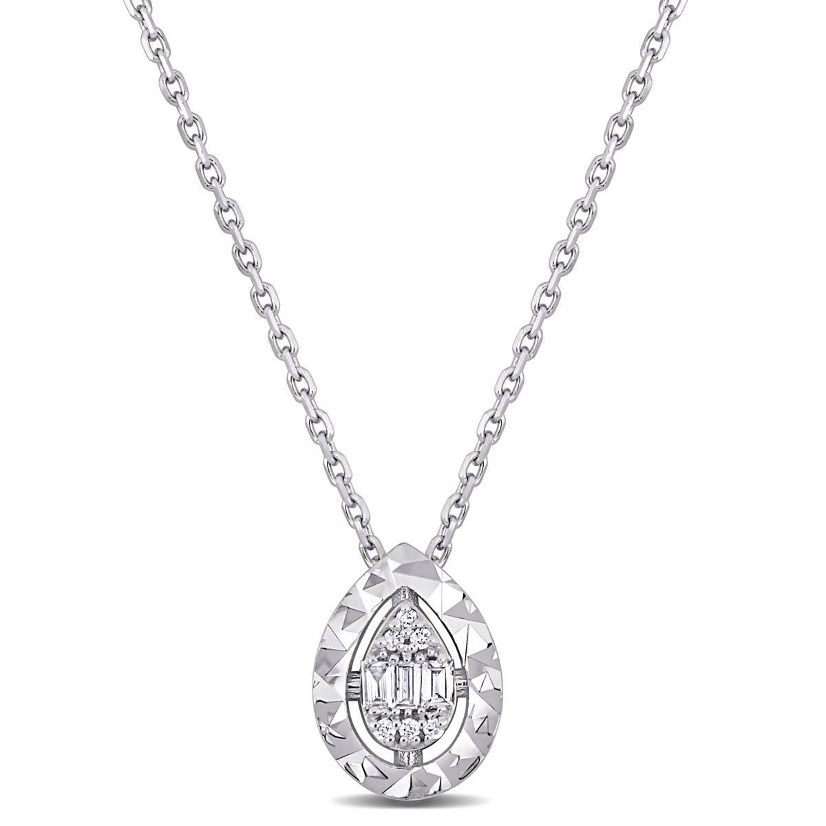 Sophia B 0.06ctw. Baguette Pear Diamond Pendant Necklace