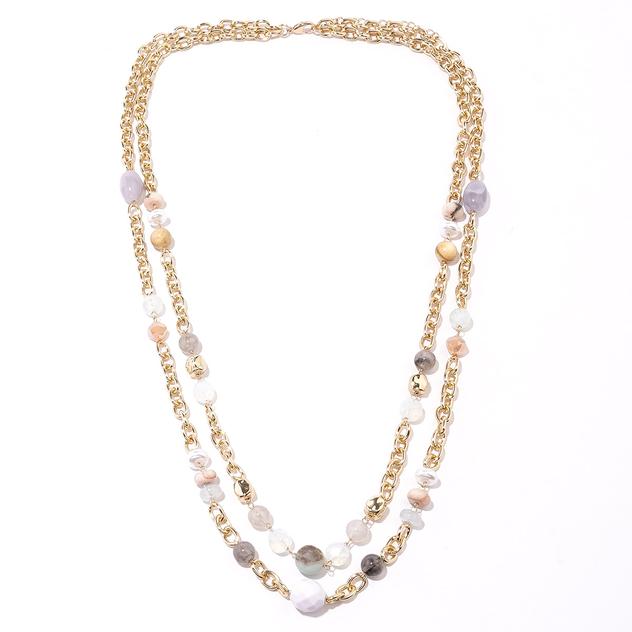 Ashley Cooper™ 2-Row Gold-Tone Station Pastel Bead Long Necklace