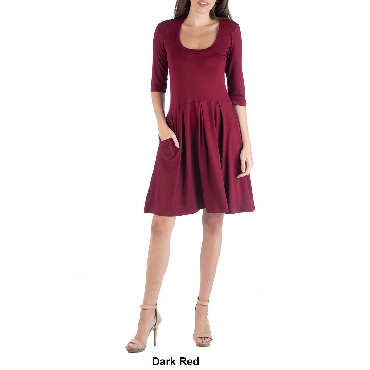 Womens 24/7 Comfort Apparel 3/4 Sleeve Fit & Flare Mini Dress