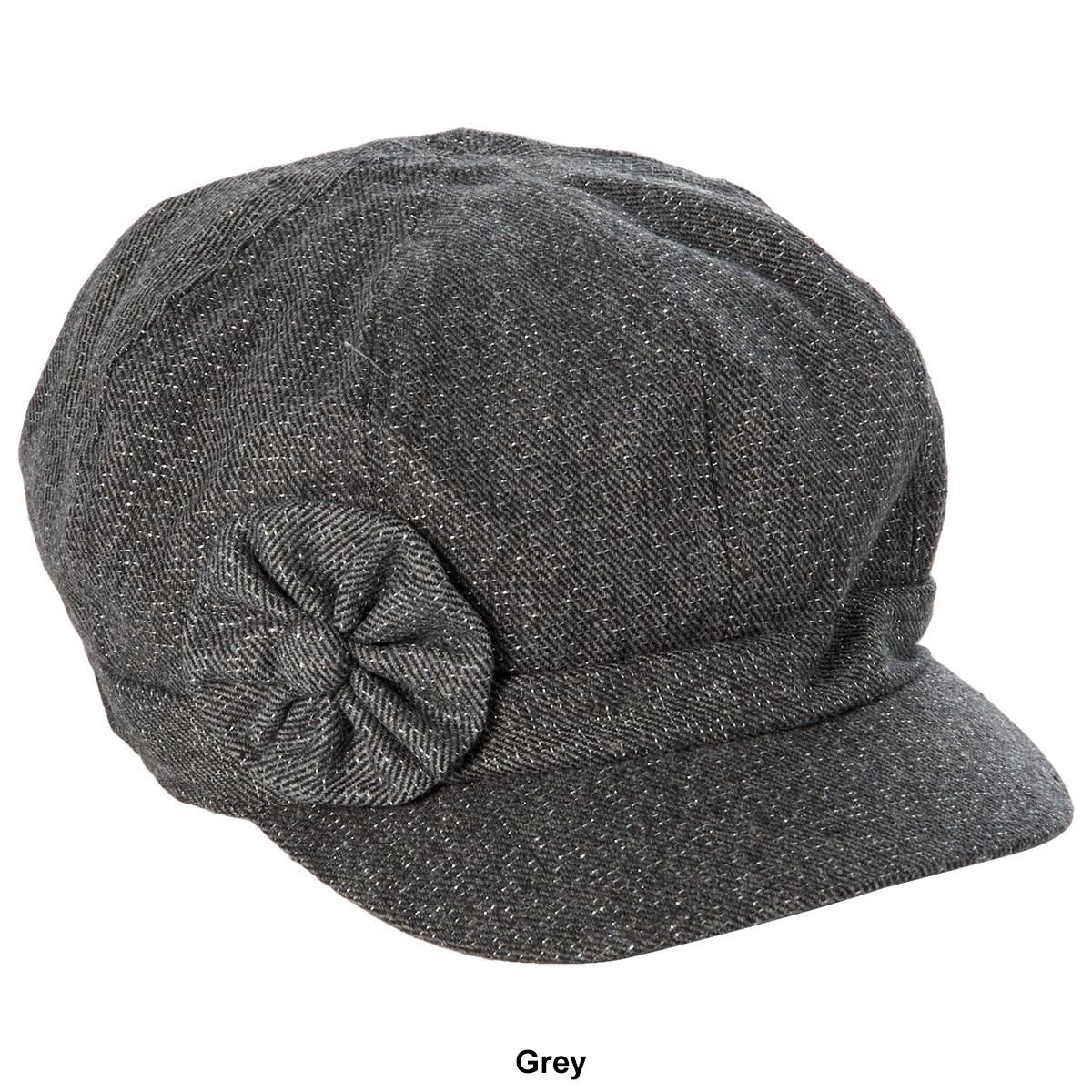Womens Madd Hatter Lurex Flower Newsboy Hat