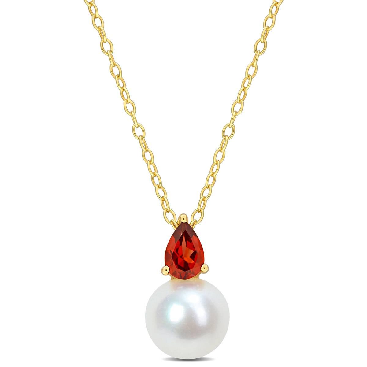 Gemstone Classics(tm) Freshwater Pearl & Garnet Pendant