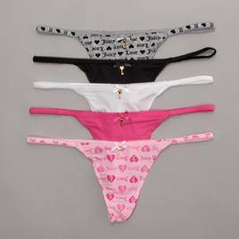 Womens Juicy Couture 5pk Brushed Micro Thong Picot Elastic
