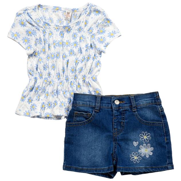 Girls (4-6x) Sweet Butterfly® Smocked Floral Top/Denim Short Set