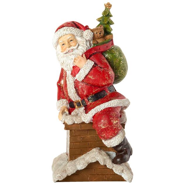 K&K Interiors Resin Traditional Santa Standing on Roof