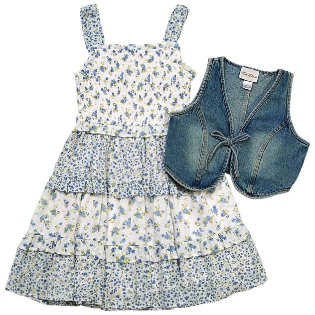 Girls (7-16) Rare Editions 2pc. Denim Vest & Floral Skirt Set