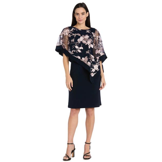Womens R&M Richards Floral Embroidered Poncho Sheath Dress