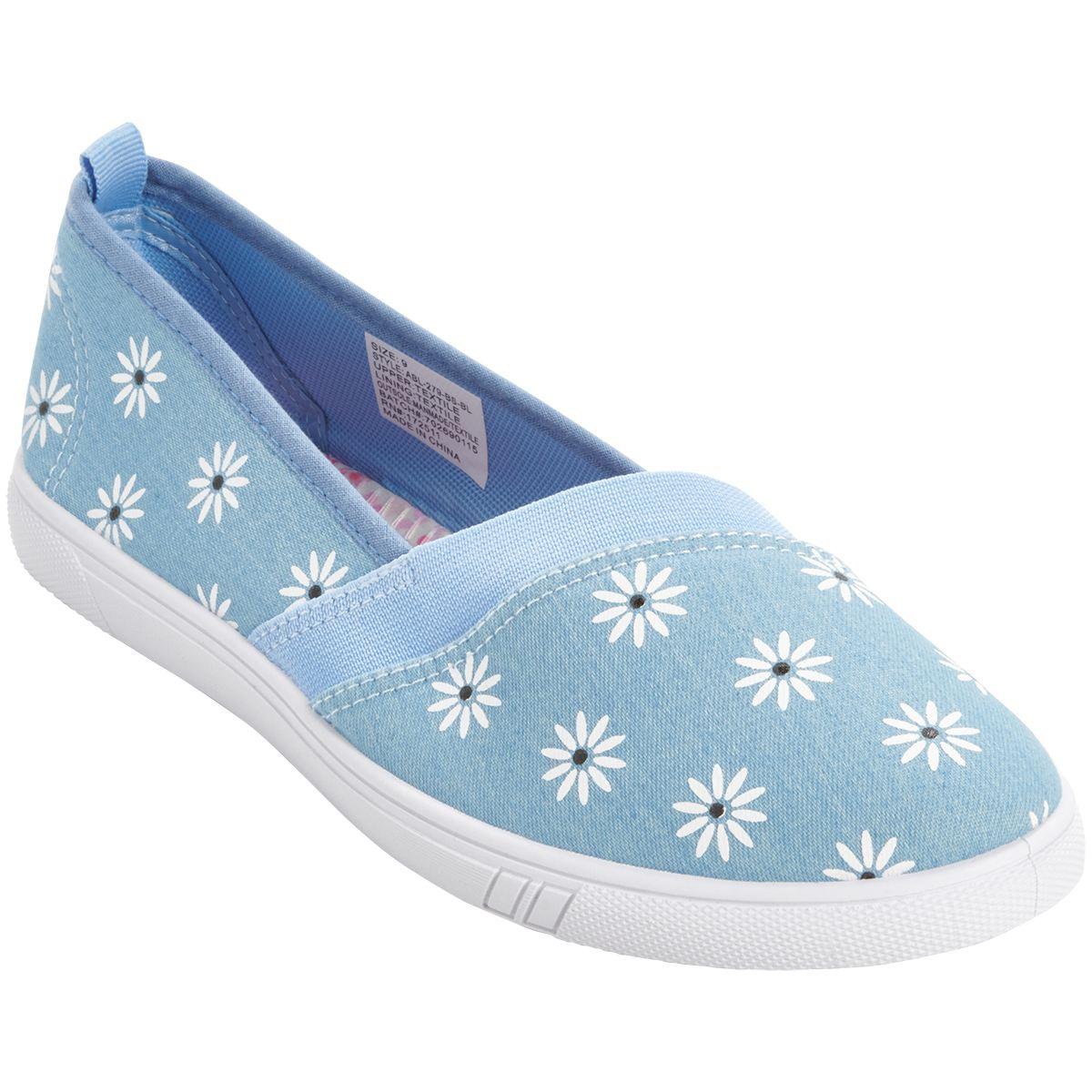 Womens Ashley Blue Floral Canvas Slip On Flats