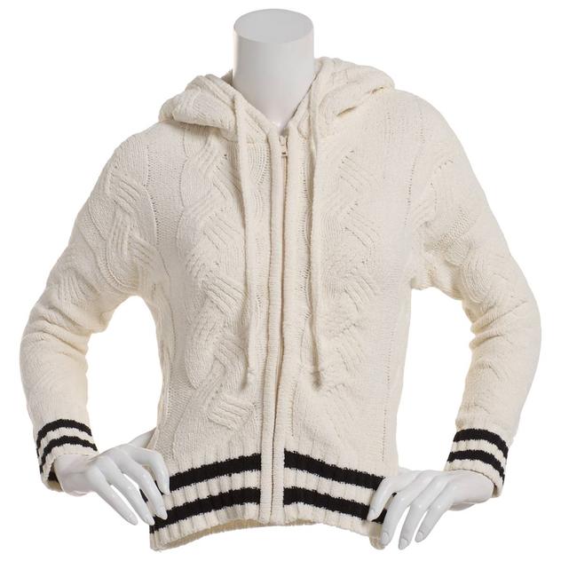Juniors Derek Heart Chenille Zip Front Sherpa Hoodie Sweater