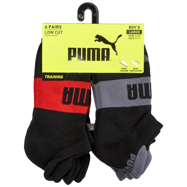 Boys Puma® 6pk. Terry Low Cut Socks - Black/Red