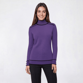 Womens Retrology Mock Neck Sweater with Piping