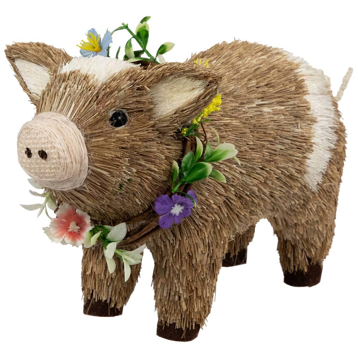 Northlight Seasonal Boy Piglet with Floral Wreath Spring Figurine
