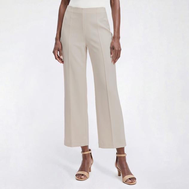 Womens AK Anne Klein Pull On Seamed Wide Leg Crop Dress Pants