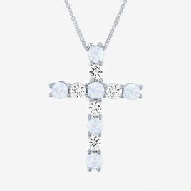 Gemstone Classics(tm) Opal & White Sapphire Cross Pendant