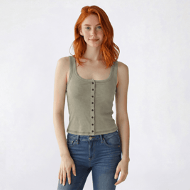 Juniors Pink Rose Washed Ribbed Button Up Tank Top