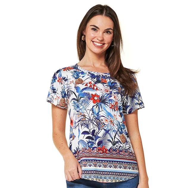 Womens OneWorld Short Sleeve Crew Neck Sublimation Floral Tee
