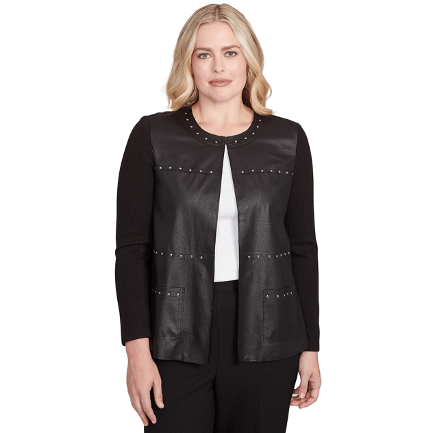 Womens Alfred Dunner Business As Usual Faux Leather Sweater