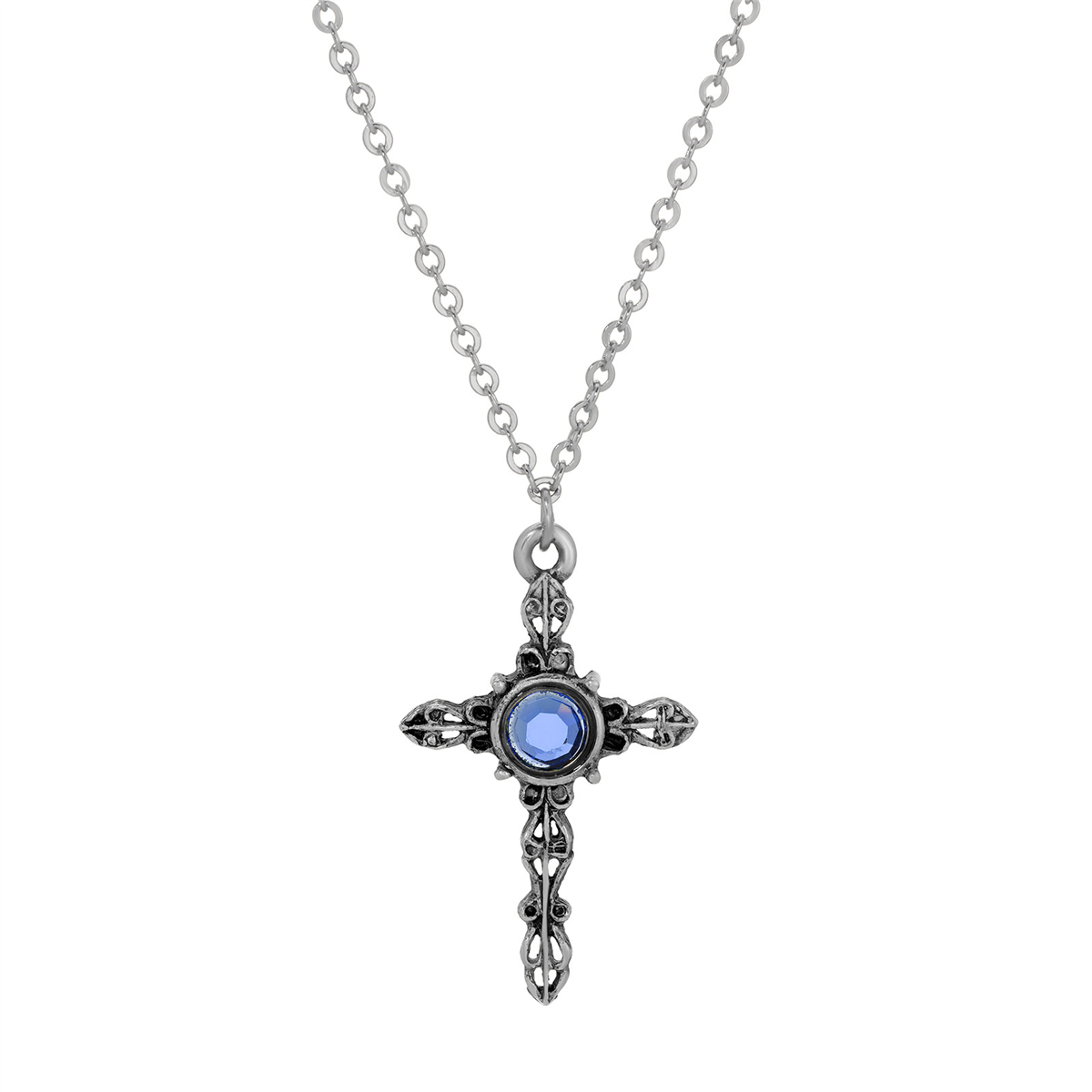 Symbols of Faith Silver Tone Cross Crystal Necklace