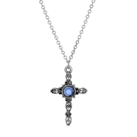 Symbols of Faith Silver Tone Cross Crystal Necklace