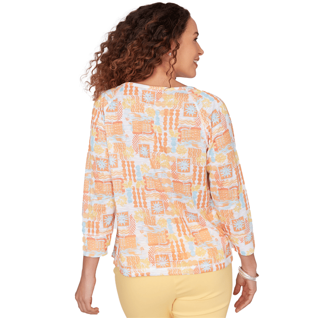 Petite Hearts of Palm Fun in the Sun 3/4 Sleeve Tie Hem Blouse