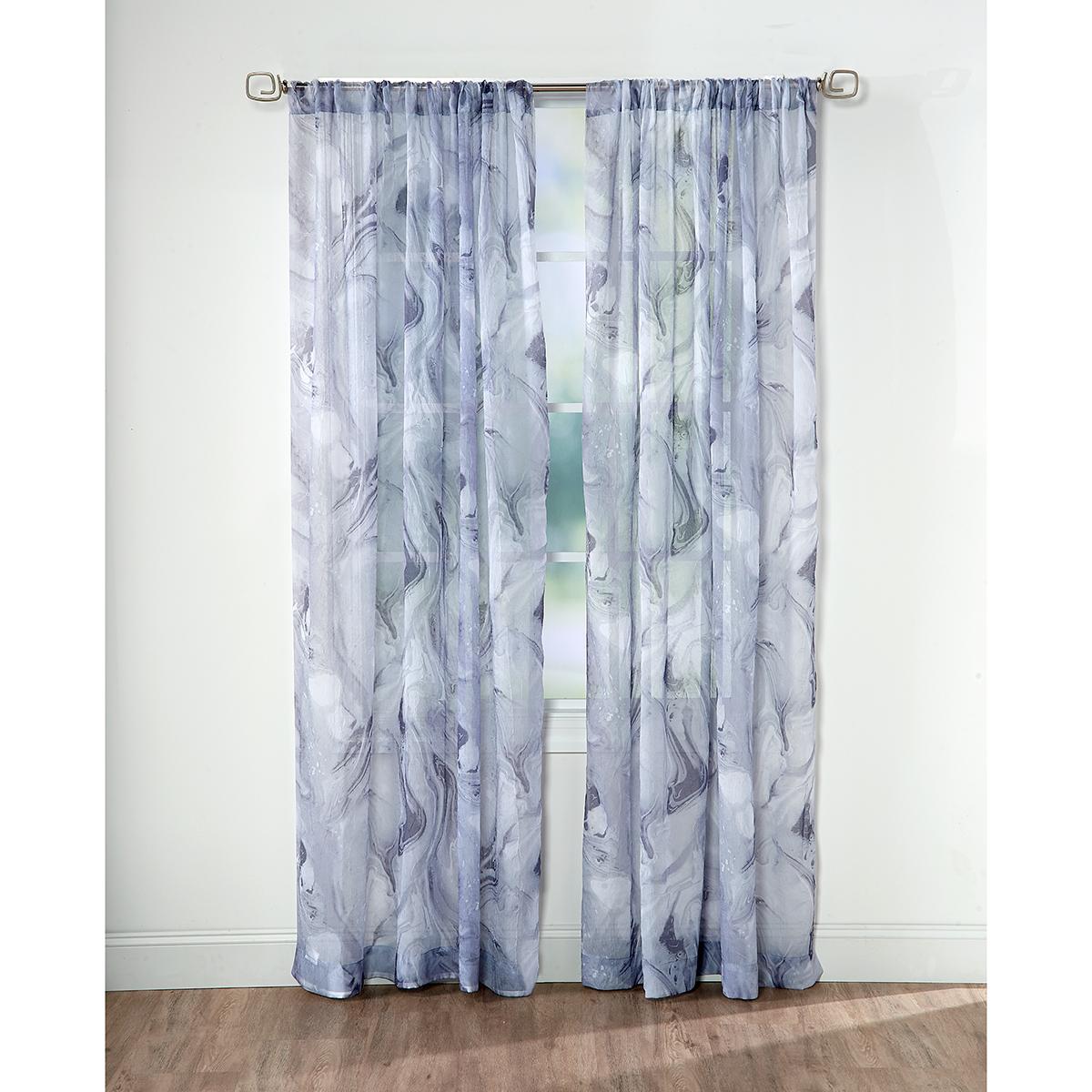 Carrara Marble Print Crushed Voile Rod Pocket Curtain Panels