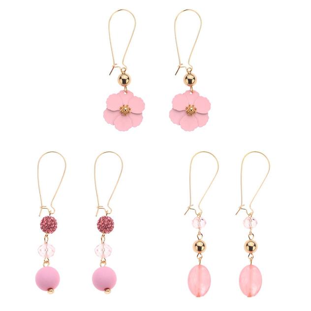 Ashley Cooper™ Gold-Tone & Pink Flower Bead Trio Earrings